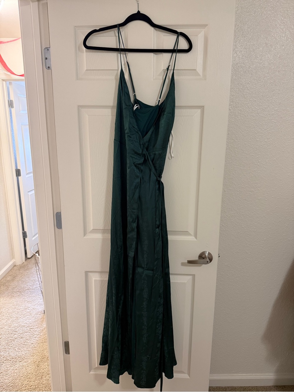 Elegant Green Wrap Dress - Women's Satin Maxi